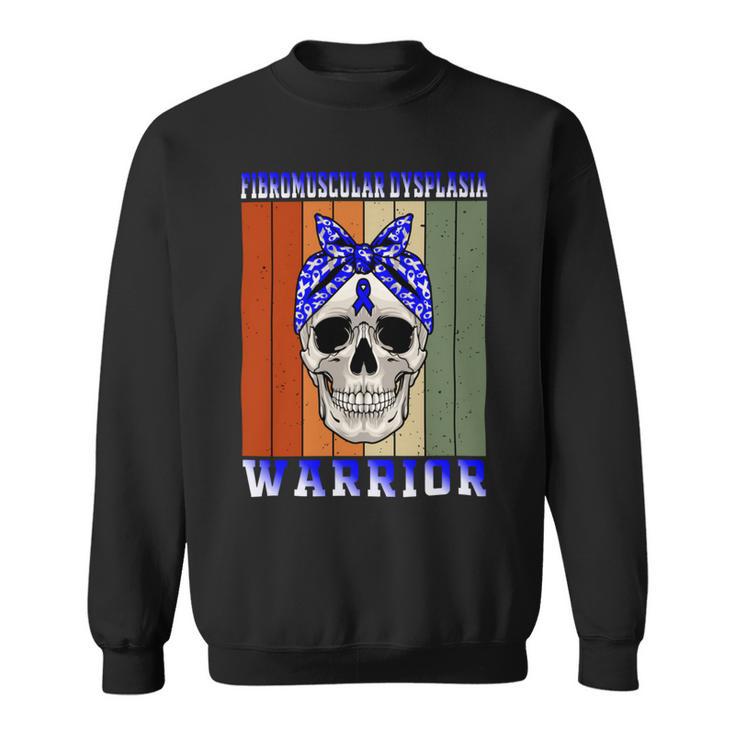 Fibromuscular Dysplasia Warrior  Skull Women Vintage  Blue Ribbon  Fmd  Fibromuscular Dysplasia Awareness Sweatshirt