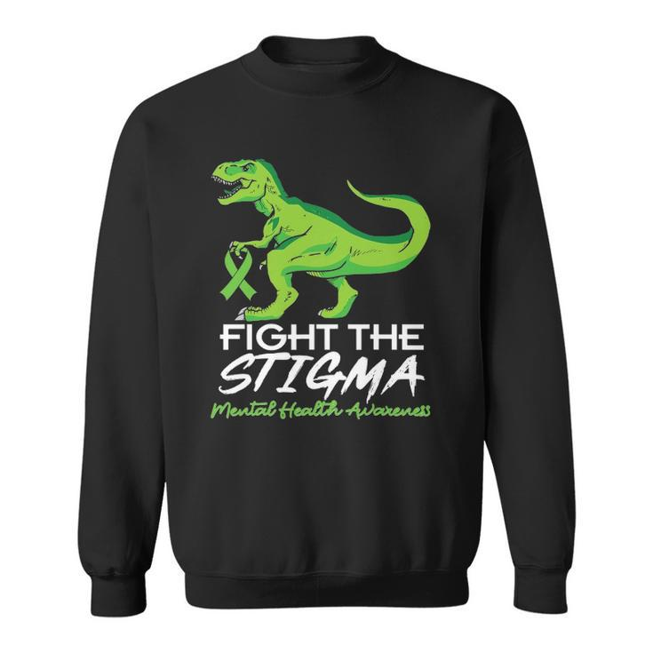 Fight Stigma Mental Health Awareness Lime Green Dinosaur Sweatshirt