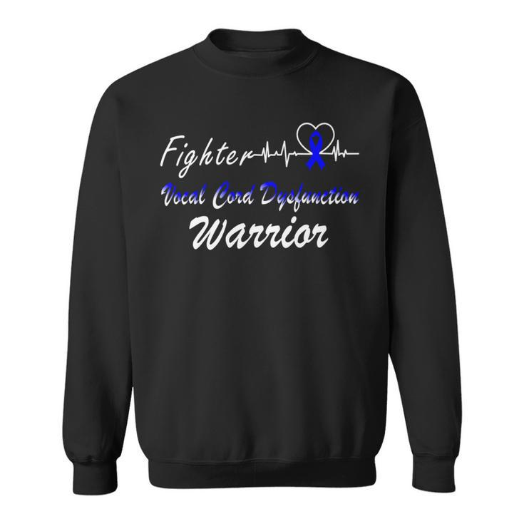 Fighter Vocal Cord Dysfunction Warrior Heartbeat  Blue Ribbon  Vcd Vocal Cord Dysfunction Awareness Sweatshirt