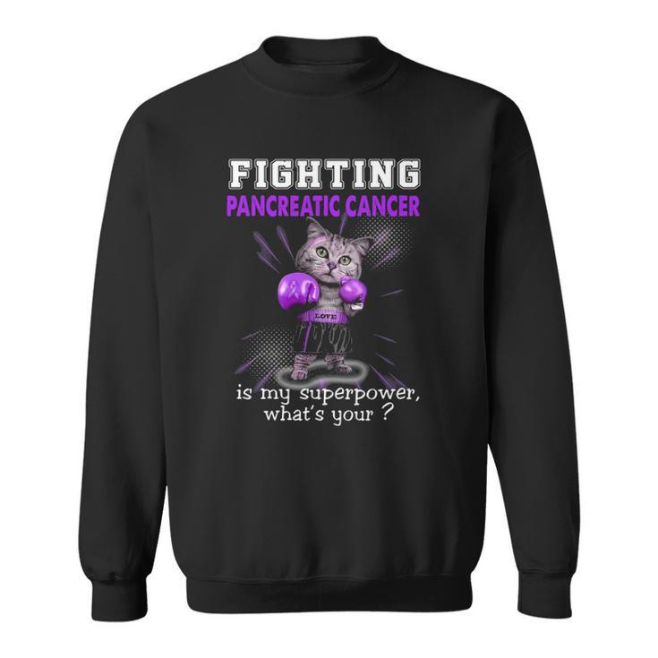 Fighting Cat Pancreatic Cancer Awareness Sweatshirt