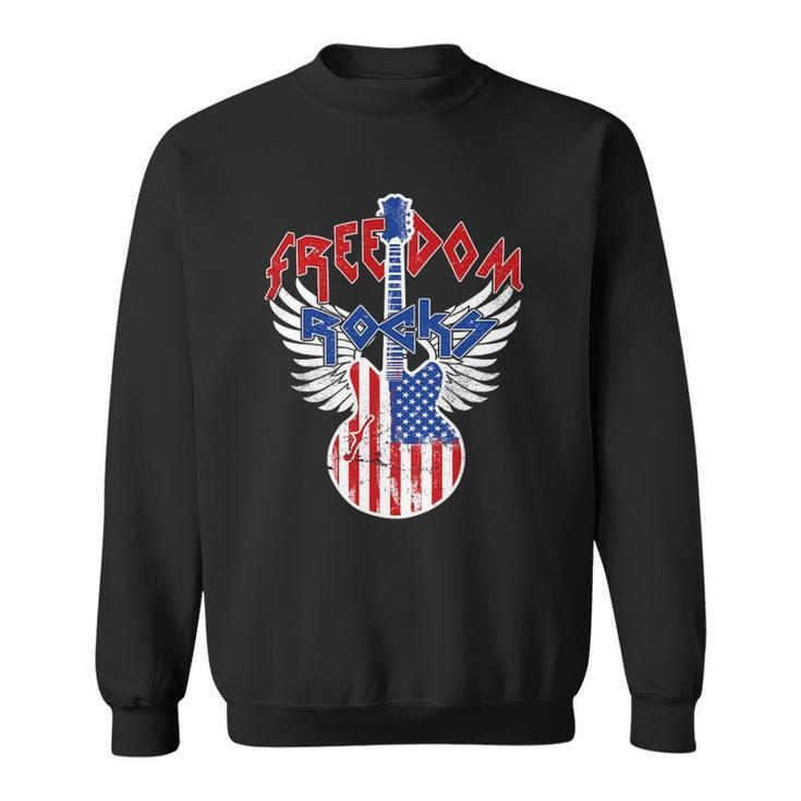 Freedom Rocks 4Th Of July Patriotic Usa Flag Rock Guitar Sweatshirt