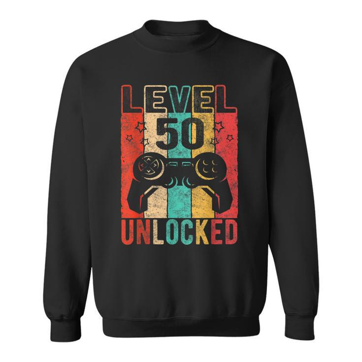 Fun 50Th Birthday Level 50 Unlocked Retro Graphic Birthday  Sweatshirt