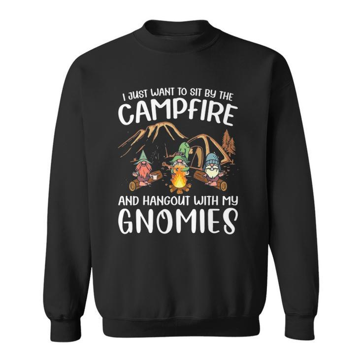Funny Camping Gnome Hangout With My Gnomies Campfire Sweatshirt