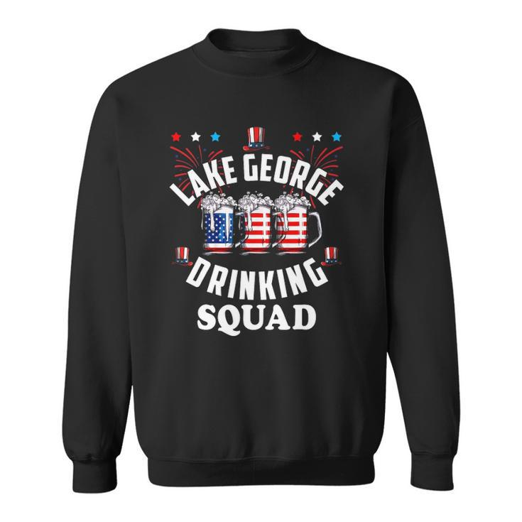 Funny Lake George Drinking Squad 4Th Of July Usa Flag Beer Sweatshirt