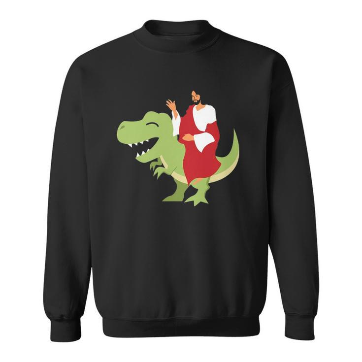 Funny Parody Jesus Riding Dinosaur Cute Meme Dino Gift Sweatshirt