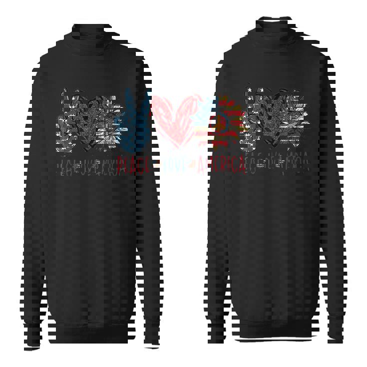 Funny Peace Love America Sunflower Hippie 4Th Of July  Sweatshirt