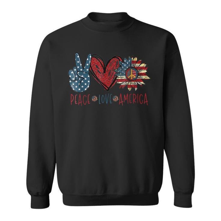 Funny Peace Love America Sunflower Hippie 4Th Of July  Sweatshirt