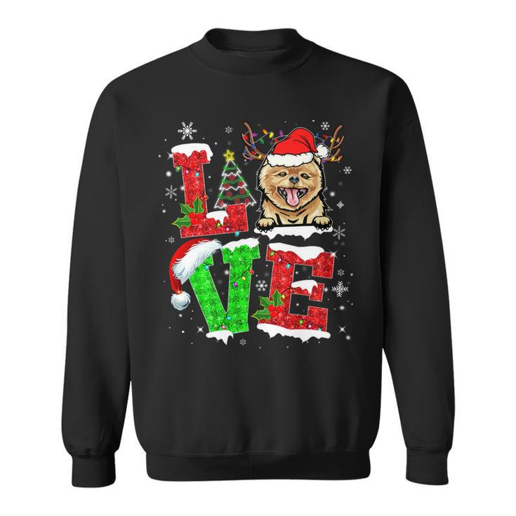 Funny Pomeranian Dog Tree Christmas Lights Xmas Pajama T-Shirt Sweatshirt