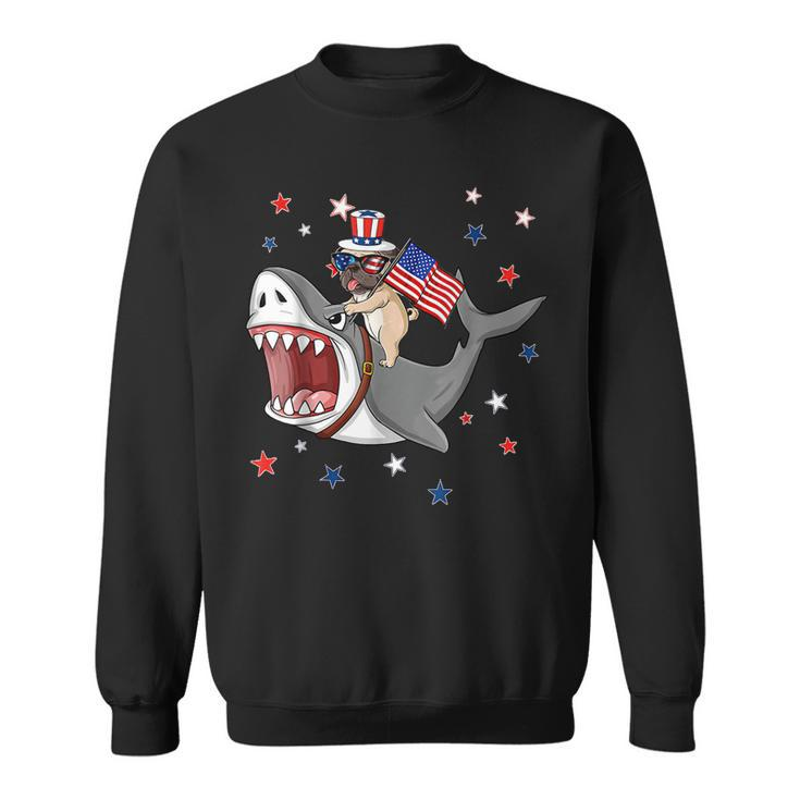 Funny Pug Shark 4Th Of July Dog Mom Dad Puppy Lover  Sweatshirt