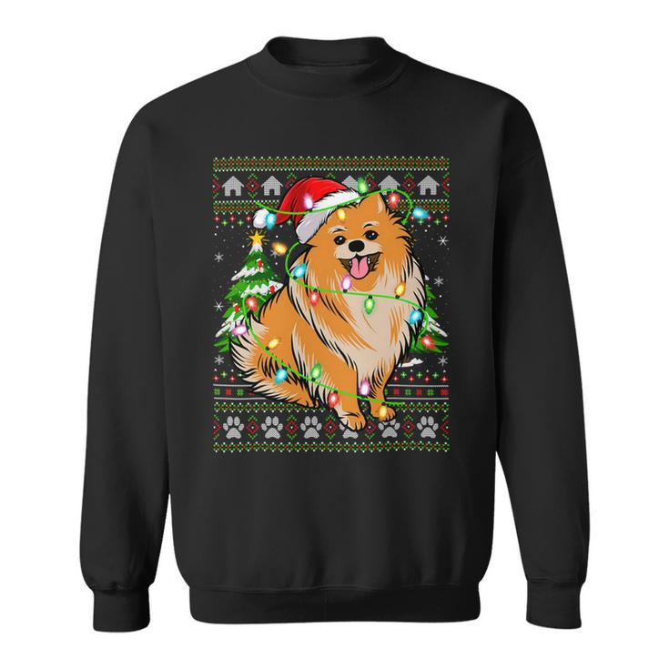 Funny Xmas Lighting Ugly Santa Pomeranian Christmas T-Shirt Sweatshirt