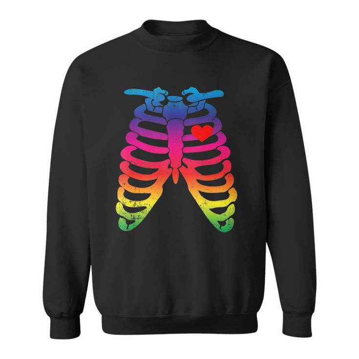 Gay Rainbow Pride Lgbt Halloween Skeleton Design  Sweatshirt