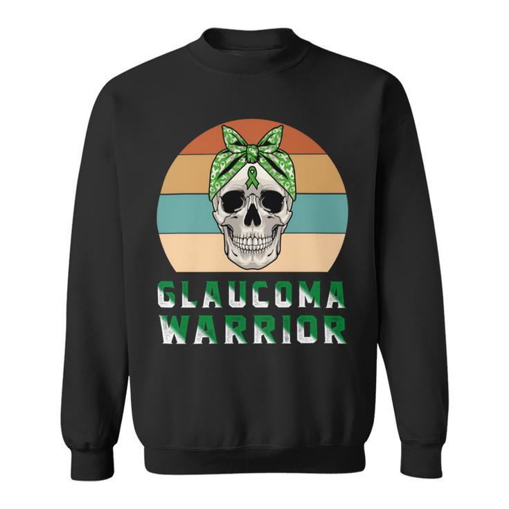 Glaucoma Warrior  Skull Women Vintage  Green Ribbon  Glaucoma  Glaucoma Awareness V2 Sweatshirt