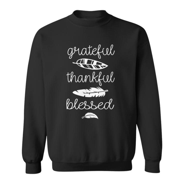 Grateful Thankful Blessed Cute Boho Feathers Thanksgiving Sweatshirt