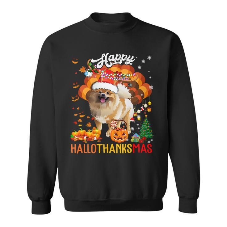 Hallothanksmas Santa Turkey Pumpkin Pomeranian Dog T-Shirt Sweatshirt