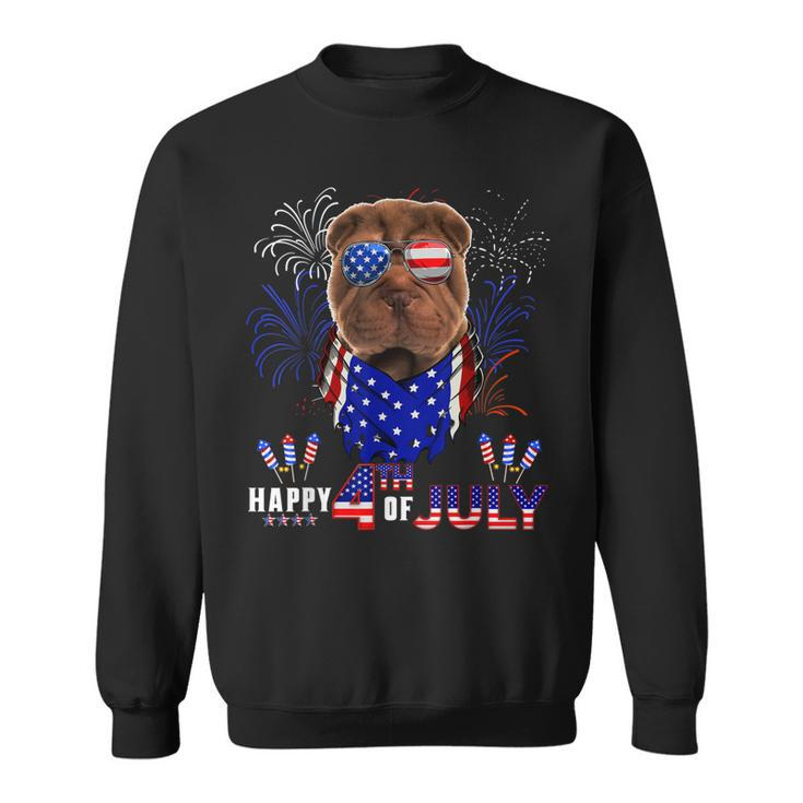 Happy 4Th Of July American Flag Shar Pei Sunglasses  Sweatshirt