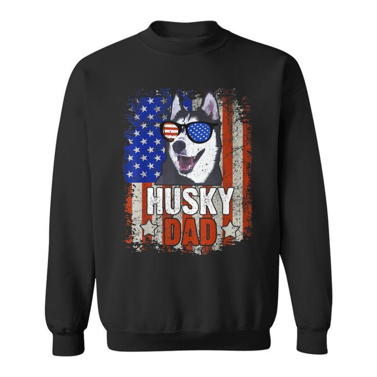 Husky Dad 4Th Of July American Flag Glasses Dog Men Boy  Sweatshirt