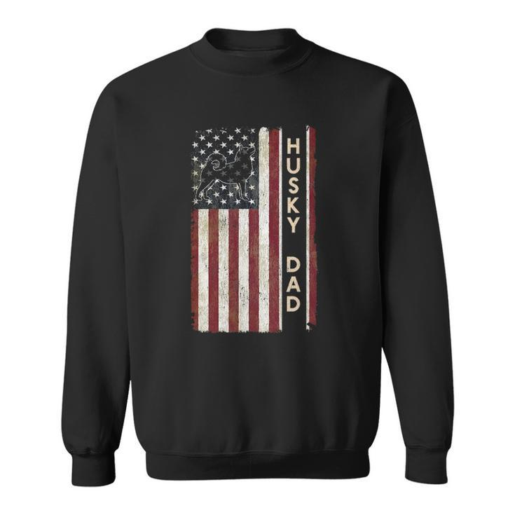 Husky Dad Dog American Flag Fathers Day Gift Men Sweatshirt
