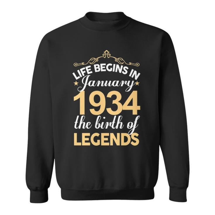 January 1934 Birthday   Life Begins In January 1934 V2 Sweatshirt