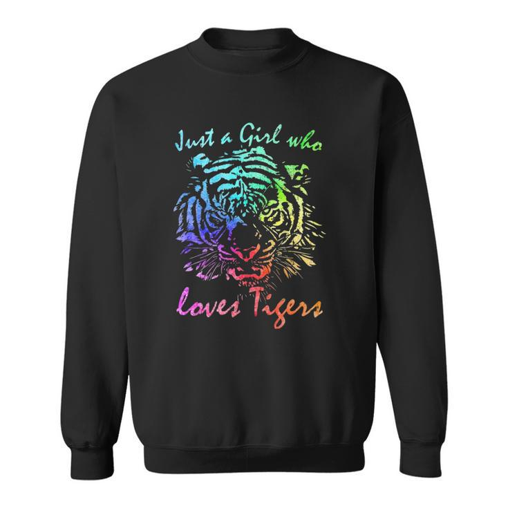Just A Girl Who Loves Tigers Retro Vintage Rainbow Graphic Sweatshirt