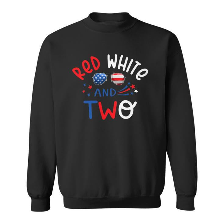 Kids Red White And Two 2Nd Birthday 4Th Of July Firework Boy Sweatshirt