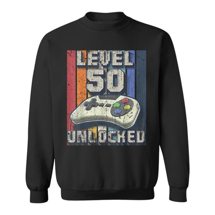 Level 50 Unlocked Video Game 50Th Birthday Gamer Boys  Sweatshirt