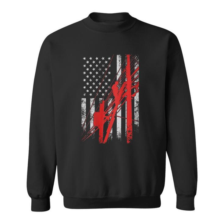 Lineman  - Usa Flag Design Printed On Back Sweatshirt
