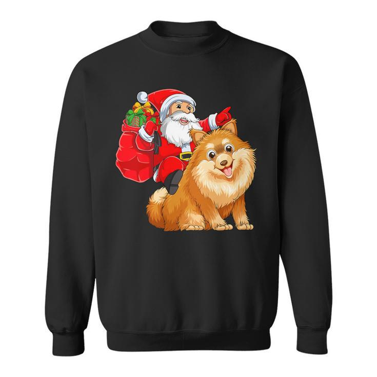 Matching Family Funny Santa Riding Pomeranian Dog Christmas T-Shirt Sweatshirt