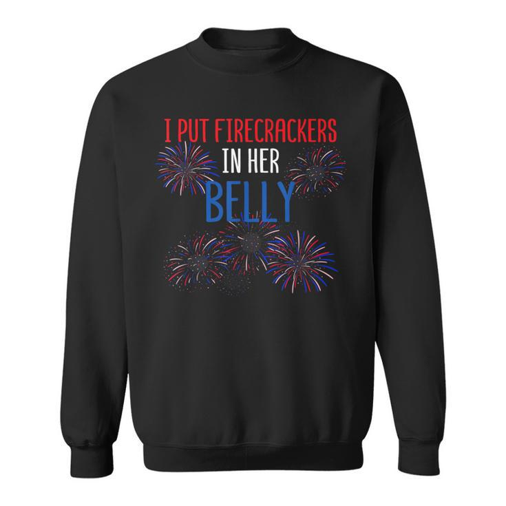 Mens 4Th Of July Pregnancy Reveal Announcement Little Firecracker  Sweatshirt