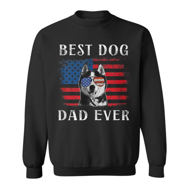 Mens Best Dog Dad Ever Husky American Flag 4Th Of July  Sweatshirt