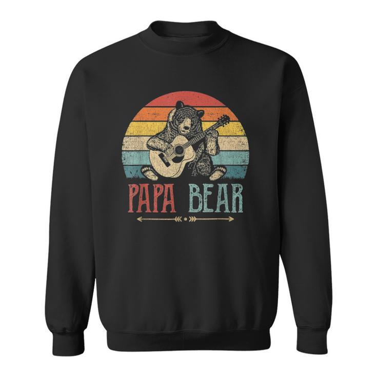 Mens Cute Papa Bear Vintage Fathers Day Retro Dad Guitar Sweatshirt