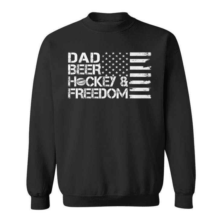 Mens Dad Beer Coach & Freedom Hockey Us Flag 4Th Of July  Sweatshirt
