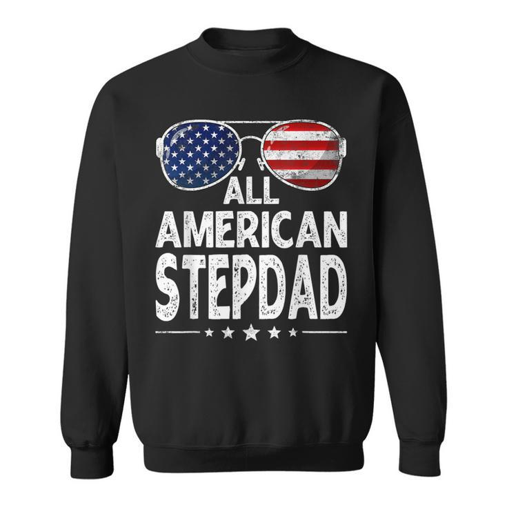 Mens Retro Fathers Day Family All American Stepdad 4Th Of July  Sweatshirt