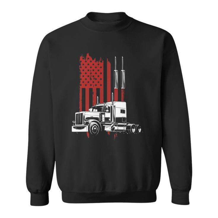 Mens Trucker American Flag Patriotic Truck Driver 4Th Of July Sweatshirt