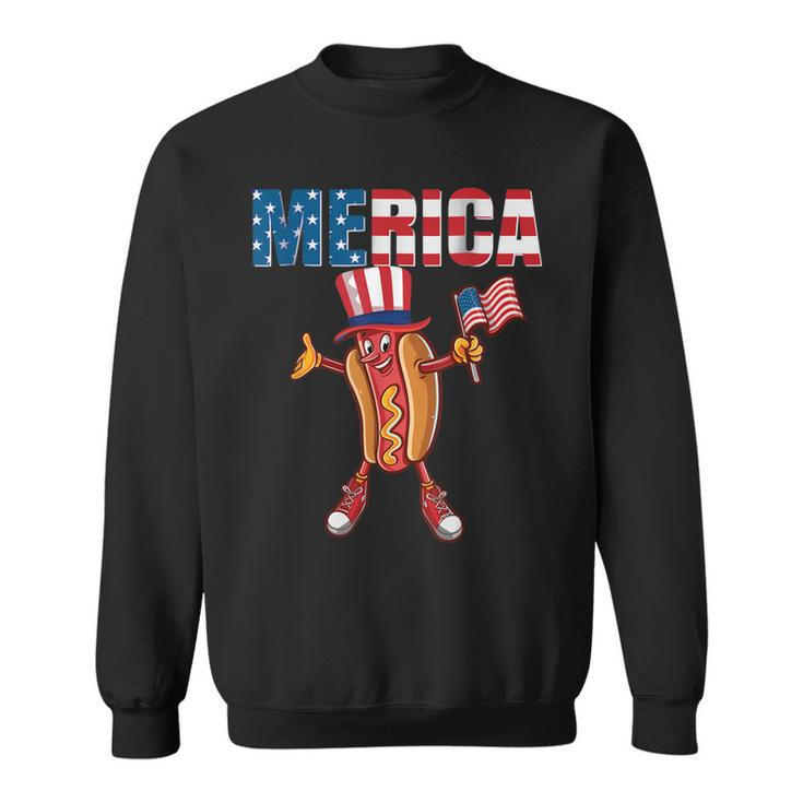 Merica Hot Dog 4Th Of July Dad Gift American Flag And Hotdog Sweatshirt