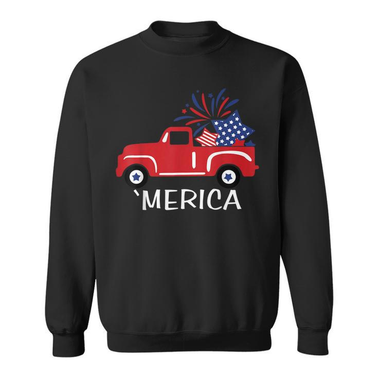 Merica Truck 4Th Of July Boys Girls Men Women Usa Flag  Sweatshirt