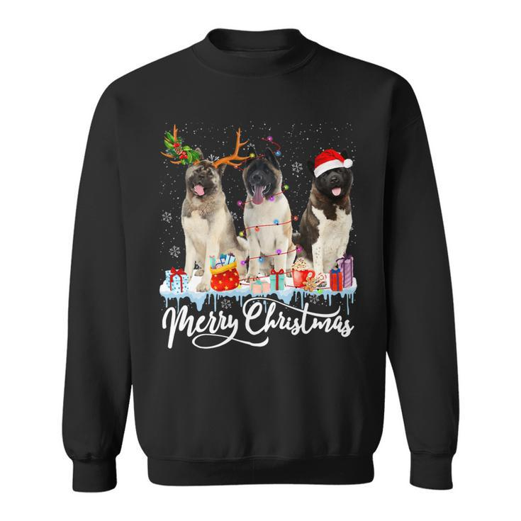 Merry Christmas American Akita Santa Light Reindeer Snow T-Shirt Sweatshirt