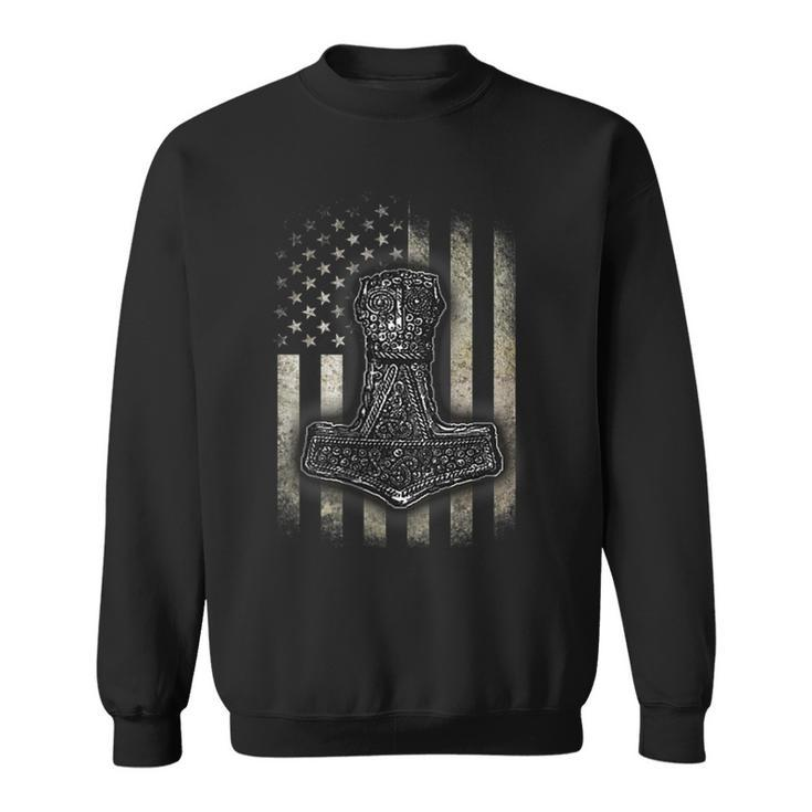 Mjolnir Hammer American Viking Flag Sweatshirt