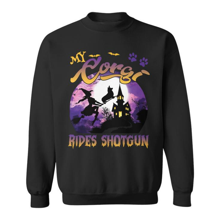 My Corgi Rides Shotgun Cool Halloween Protector Witch Dog Sweatshirt