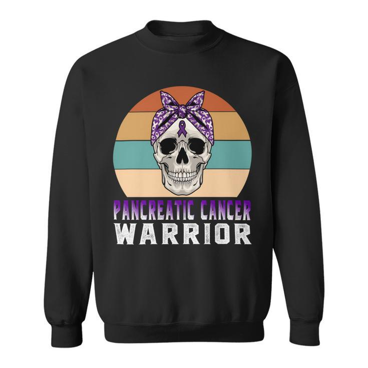Pancreatic Cancer Warrior  Skull Women Vintage  Purple Ribbon  Pancreatic Cancer  Pancreatic Cancer Awareness Sweatshirt
