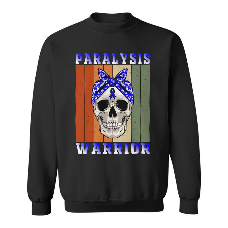 Paralysis Warrior  Skull Women Vintage  Blue Ribbon  Paralysis  Paralysis Awareness Sweatshirt