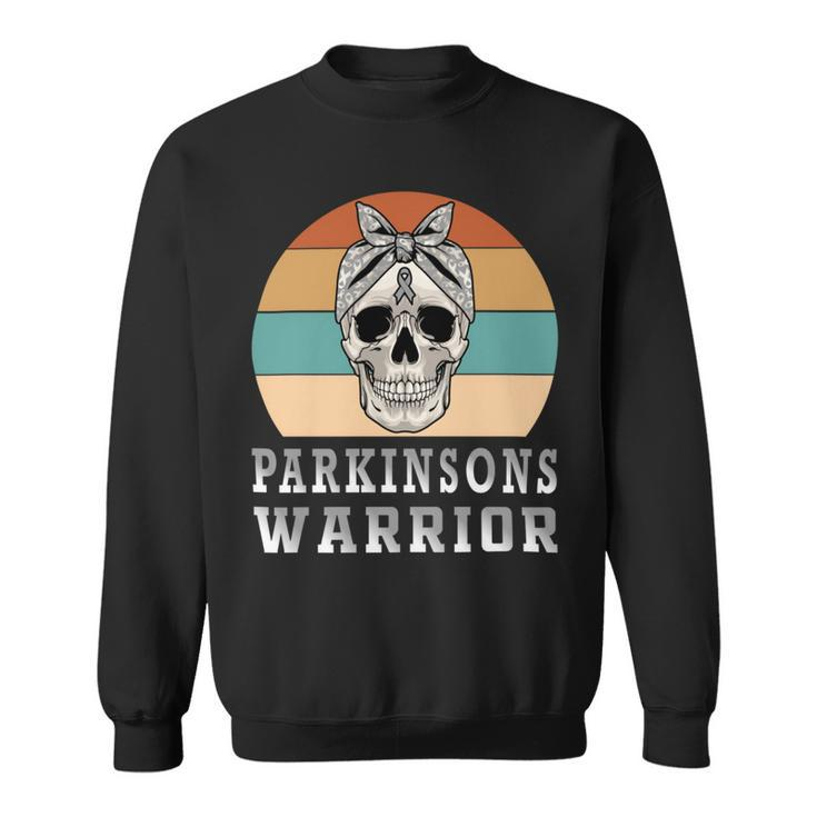 Parkinsons Warrior  Skull Women Vintage  Grey Ribbon  Parkinsons  Parkinsons Awareness Sweatshirt