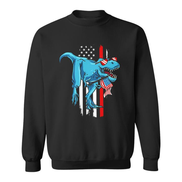 Patriotic 4Th Of July Kids Boys Dinosaurrex American Flag Sweatshirt