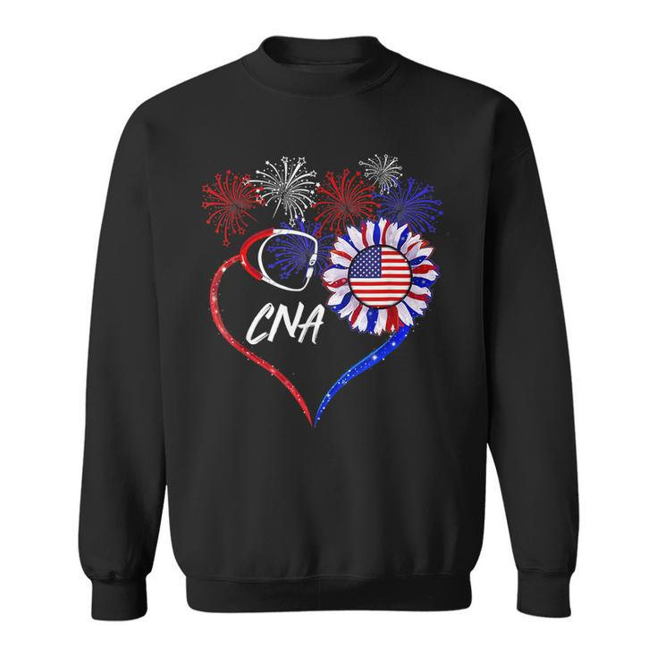 Patriotic Nurse Cna 4Th Of July American Flag Sunflower Love  V2 Sweatshirt