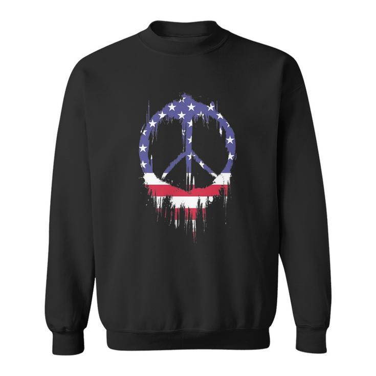 Patriotic Peace Sign American Flag 4Th Of July Retro Hippie Sweatshirt