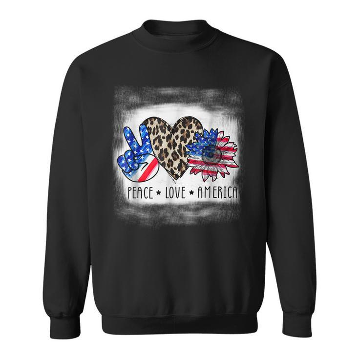 Peace Love America Bleached With Leopard Sunflower Us Flag  V2 Sweatshirt