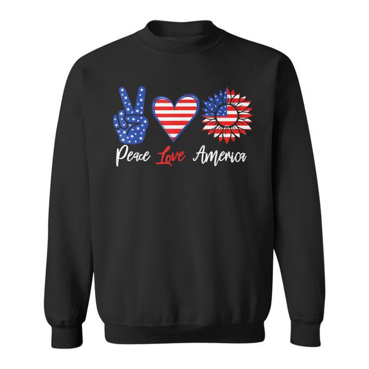 Peace Love America Funny 4Th Of July Sunflower  Sweatshirt