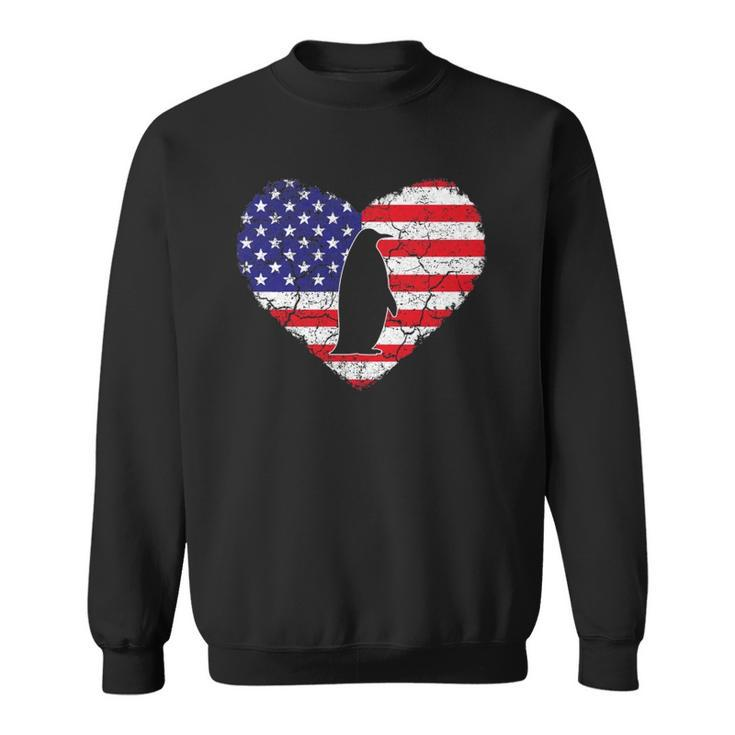 Penguin  Vintage American Flag Heart 4Th Of July Animal Lover Classic Sweatshirt