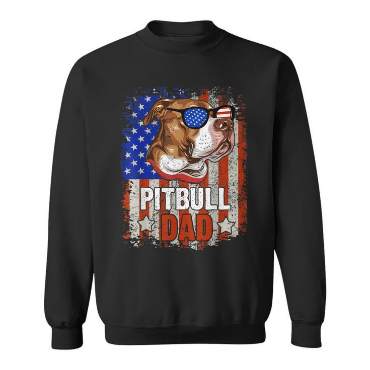 Pitbull Dad 4Th Of July American Flag Glasses Dog Men Boy  Sweatshirt