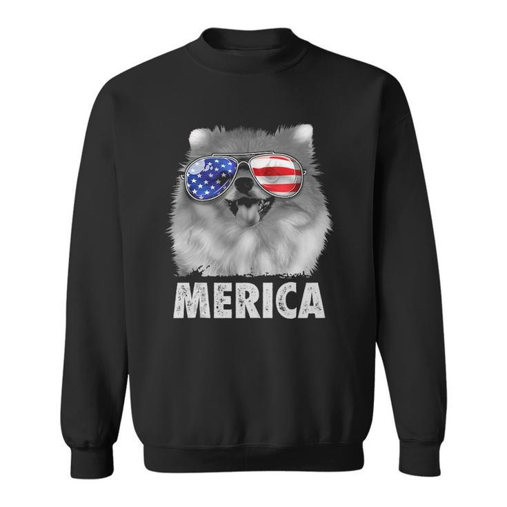 Pomeranian 4Th Of July Merica Men American Flag Pom Dog  Sweatshirt