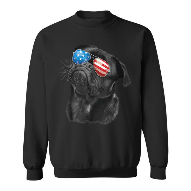 Pug 4Th Of July Dog Mom Dog Dad Usa Flag Funny Black Pug  Sweatshirt